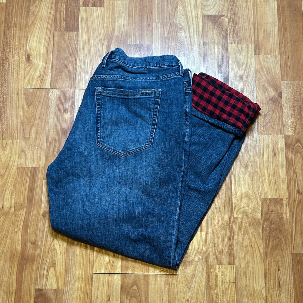 Flannel Lined Eddie Bauer Womens Boyfriend Relaxed Jeans 14 Blue